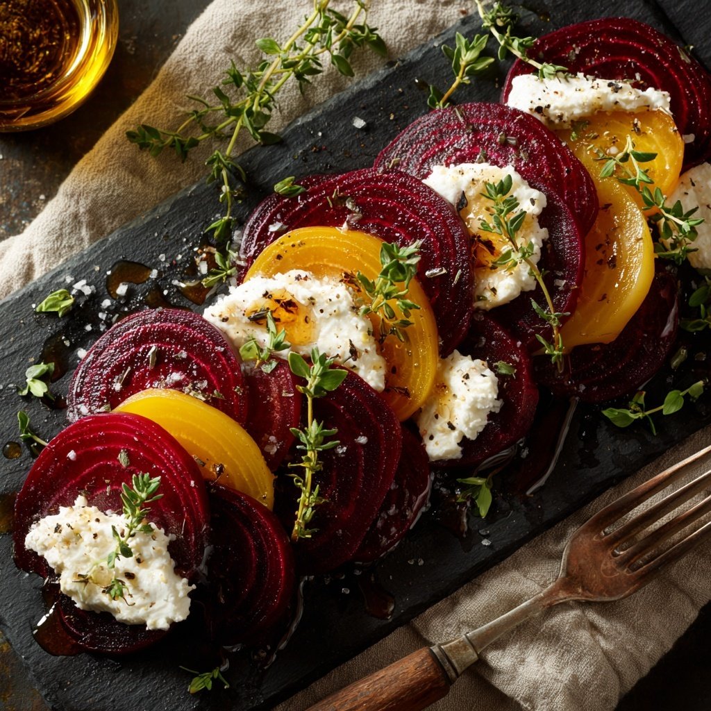 Sliced Beets with Goat Cheese