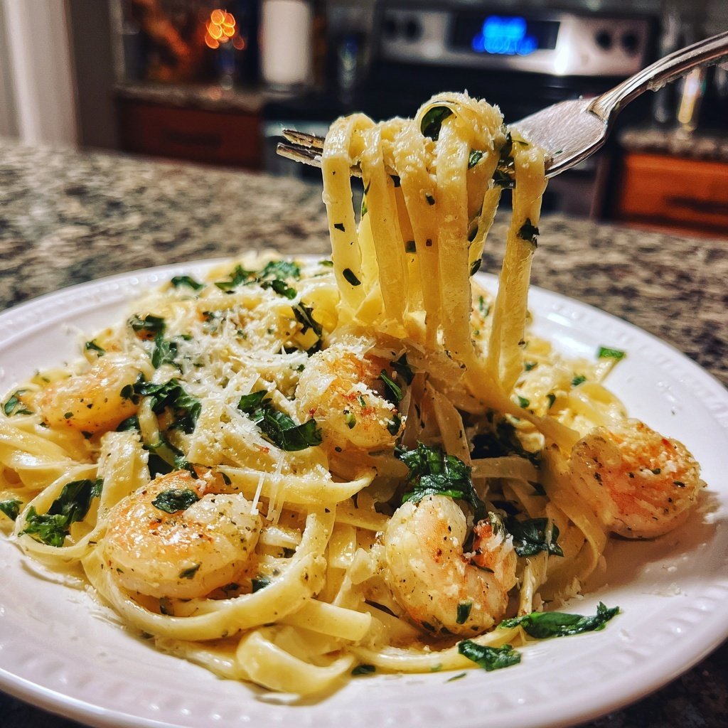 Shrimp Fettuccine with Fresh Basil