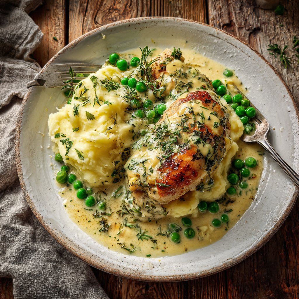 Creamy Herb Chicken with Mashed Potatoes and Peas