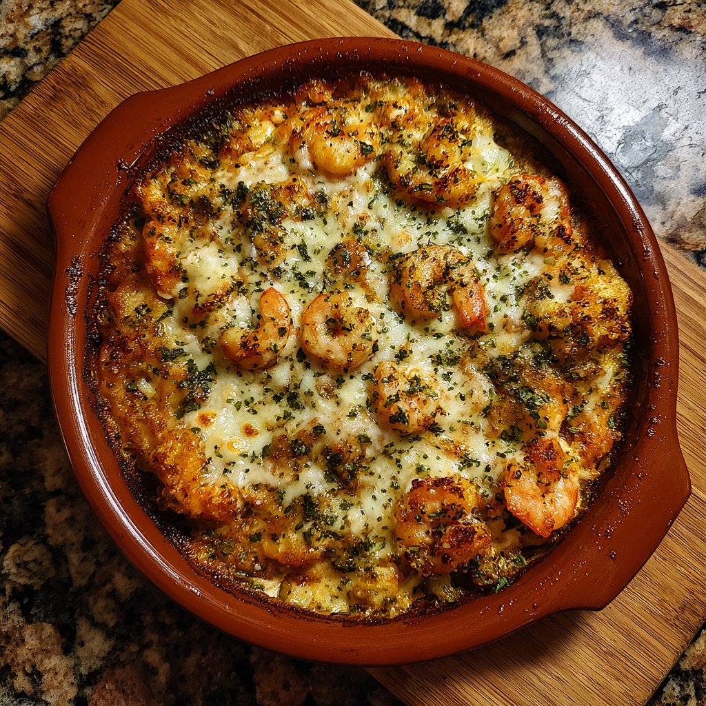 Cheesy Garlic Shrimp Bake