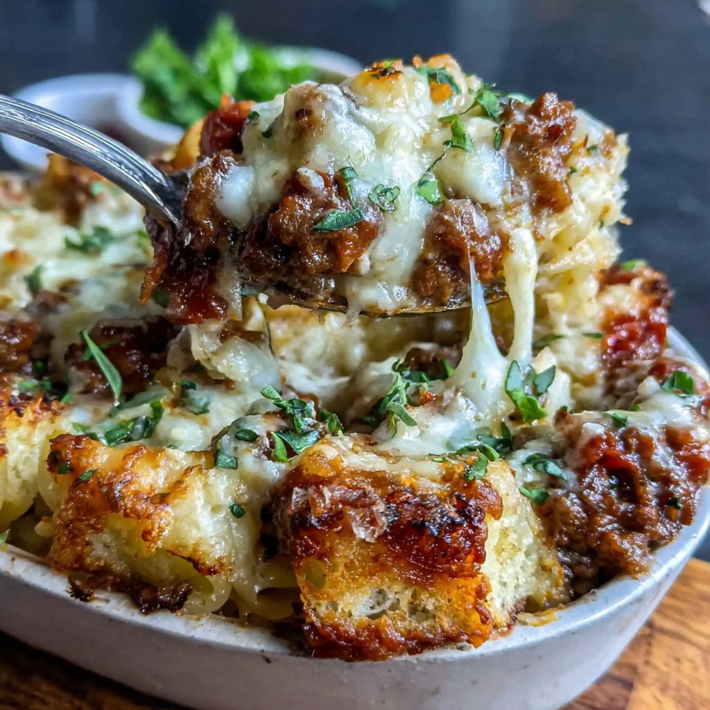 Garlicky Hamburger Meat Pasta Bake